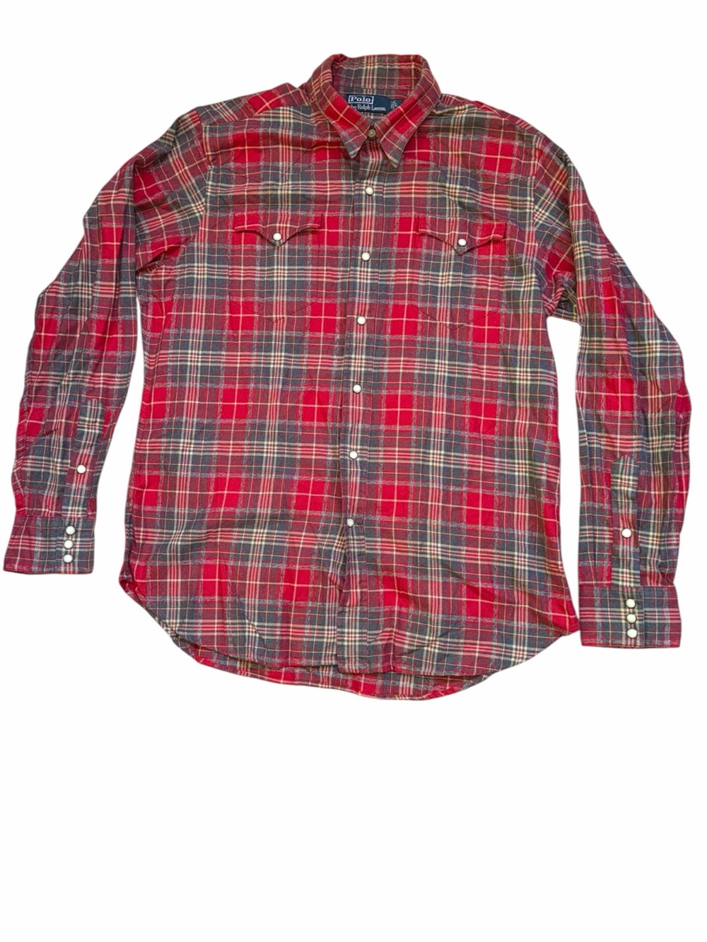 Polo Ralph Lauren Western Snap Flannel Shirt Red Tartan Plaid Men’s Large - Picture 7 of 9